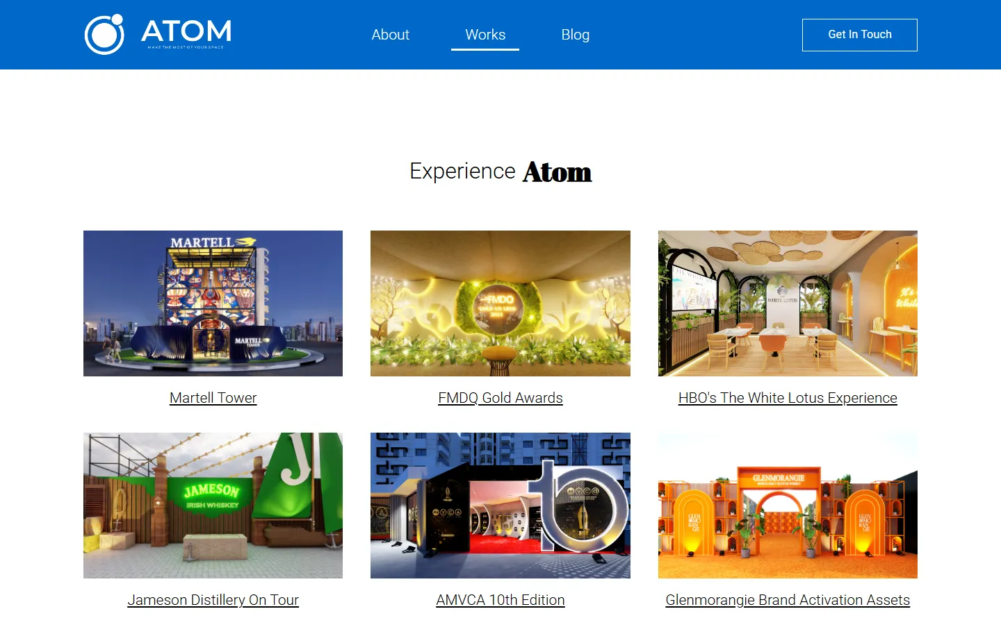 Atom works portfolio page