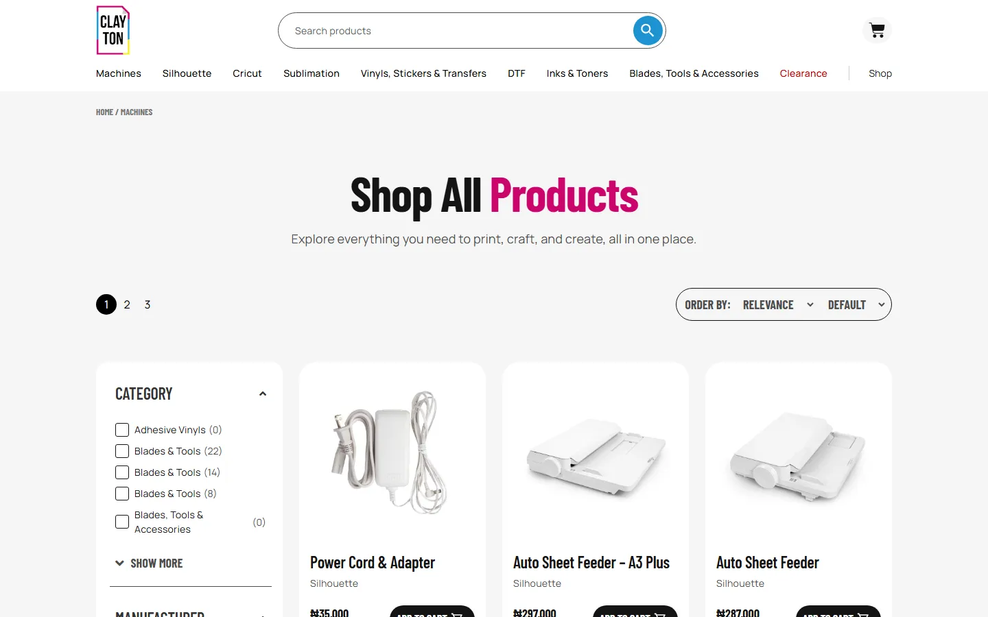 Clayton Prints machines category page