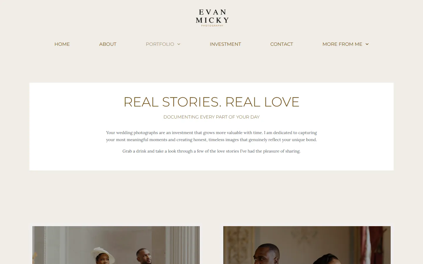 Evan Micky Photography portfolio page