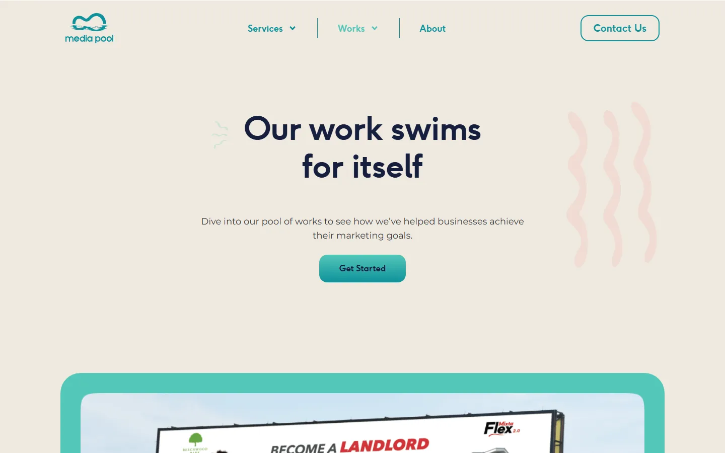 Mediapool campaign portfolio with the tagline Our work swims for itself